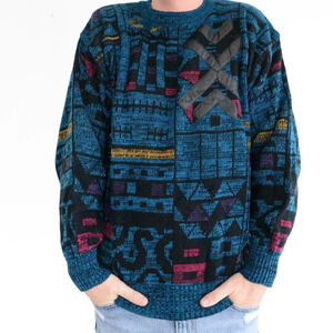 Vintage Fine Line Dead Stock Blue  90's Crewneck Knit Sweater XL